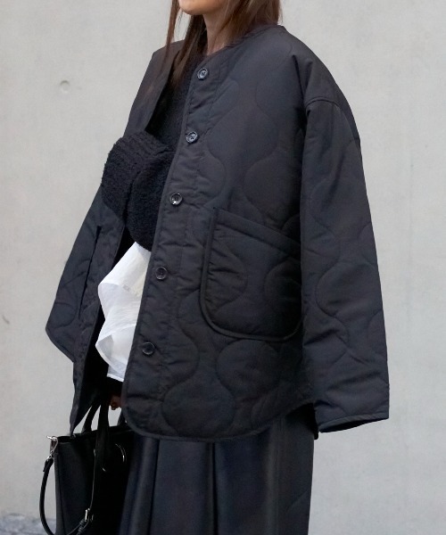 セール】ノーカラー キルティング ジャケット（ノーカラージャケット