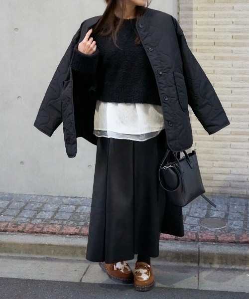 セール】ノーカラー キルティング ジャケット（ノーカラージャケット