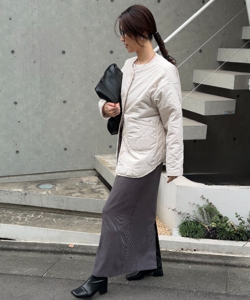 セール】ノーカラー キルティング ジャケット（ノーカラージャケット