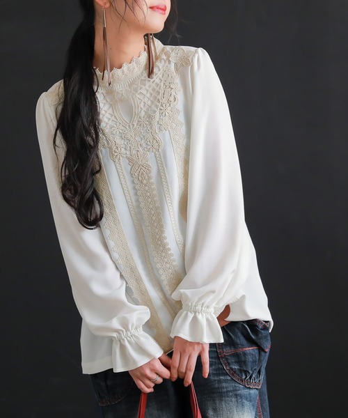 osharewalker（オシャレウォーカー）の「【廃盤】『キャンディースリーブレースブラウス』（シャツ/ブラウス・レディース・ブラック/オフホワイト・2/1）」の4枚目の写真