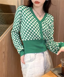 チェッカー柄コンパクトカーディガン