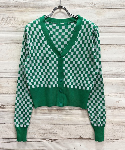 Jewelobe（ジュエローブ）の「チェッカー柄コンパクトカーディガン（カーディガン/ボレロ・レディース・ブラック/グリーン・FREE）」の14枚目の写真