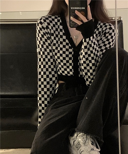 Jewelobe（ジュエローブ）の「チェッカー柄コンパクトカーディガン（カーディガン/ボレロ・レディース・ブラック/グリーン・FREE）」の19枚目の写真