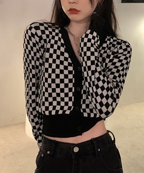 Jewelobe（ジュエローブ）の「チェッカー柄コンパクトカーディガン（カーディガン/ボレロ・レディース・ブラック/グリーン・FREE）」の20枚目の写真