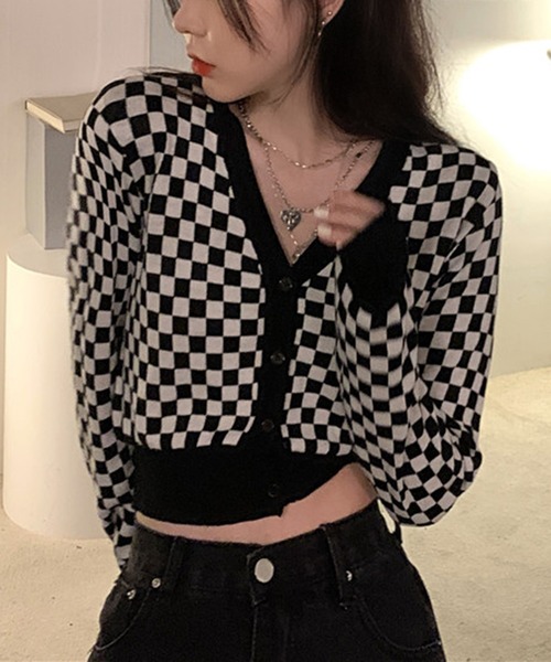 Jewelobe（ジュエローブ）の「チェッカー柄コンパクトカーディガン（カーディガン/ボレロ・レディース・ブラック/グリーン・FREE）」の21枚目の写真