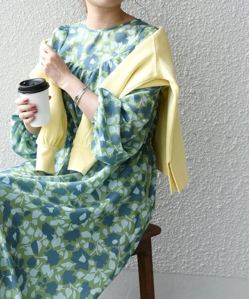 SHIPS any（シップス エニィ）の「SHIPS any:〈ウォッシャブル〉Longchamp フラワー プリント バック リボン ギャザー ワンピース（ワンピース・レディース・ネイビー/グリーン・ONE SIZE）」の15枚目の写真