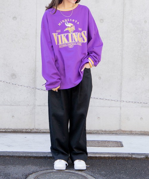 NFL(ナショナルフットボールリーグ )の「∴WEGO/別注 NFL チームロゴ刺繍BIGロンT(Tシャツ/カットソー・メンズ・ホワイト/杢グレー/ターコイズブルー/ブルー/ネイビー/パープル/ダークグリーン/ブラック・MEDIUM/LARGE)」の17枚目の写真