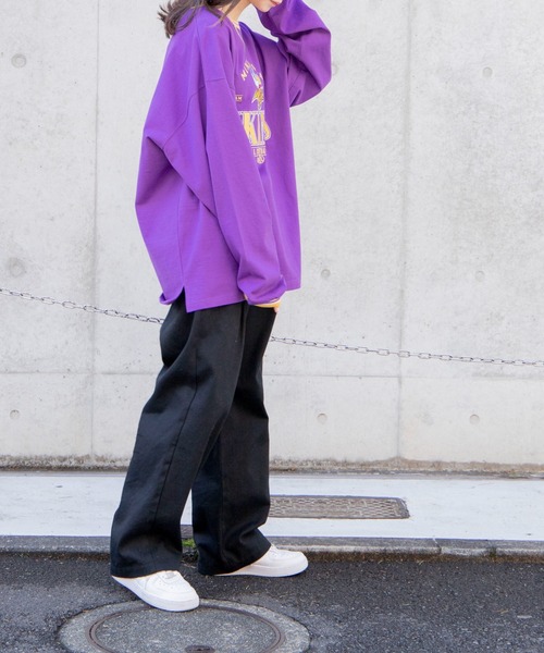 NFL(ナショナルフットボールリーグ )の「∴WEGO/別注 NFL チームロゴ刺繍BIGロンT(Tシャツ/カットソー・メンズ・ホワイト/杢グレー/ターコイズブルー/ブルー/ネイビー/パープル/ダークグリーン/ブラック・MEDIUM/LARGE)」の18枚目の写真