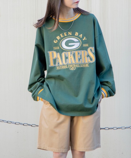 NFL(ナショナルフットボールリーグ )の「∴WEGO/別注 NFL チームロゴ刺繍BIGロンT(Tシャツ/カットソー・メンズ・ホワイト/杢グレー/ターコイズブルー/ブルー/ネイビー/パープル/ダークグリーン/ブラック・MEDIUM/LARGE)」の22枚目の写真