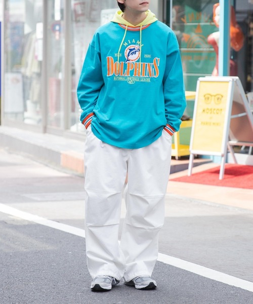 NFL(ナショナルフットボールリーグ )の「∴WEGO/別注 NFL チームロゴ刺繍BIGロンT(Tシャツ/カットソー・メンズ・ホワイト/杢グレー/ターコイズブルー/ブルー/ネイビー/パープル/ダークグリーン/ブラック・MEDIUM/LARGE)」の16枚目の写真