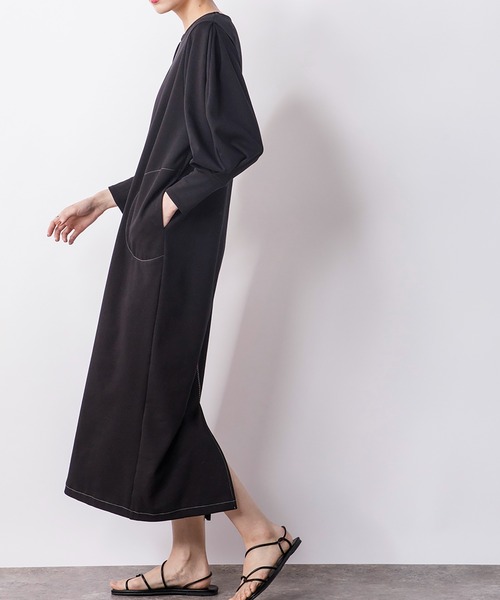 CIENA（シエナ）の「配色ステッチコクーンカットワンピース（ワンピース・レディース・ブラック/ベージュ・FREE）」の5枚目の写真