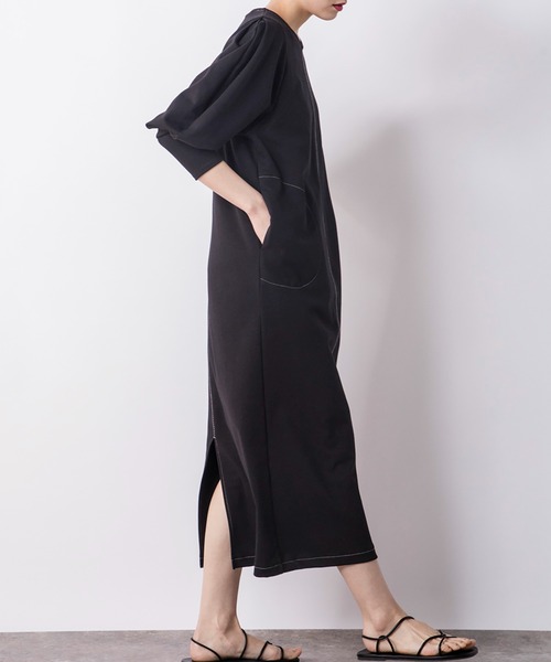 CIENA（シエナ）の「配色ステッチコクーンカットワンピース（ワンピース・レディース・ブラック/ベージュ・FREE）」の8枚目の写真