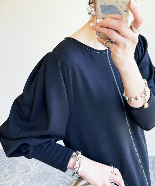 CIENA（シエナ）の「配色ステッチコクーンカットワンピース（ワンピース・レディース・ブラック/ベージュ・FREE）」の17枚目の写真