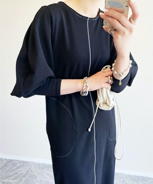 CIENA（シエナ）の「配色ステッチコクーンカットワンピース（ワンピース・レディース・ブラック/ベージュ・FREE）」の19枚目の写真