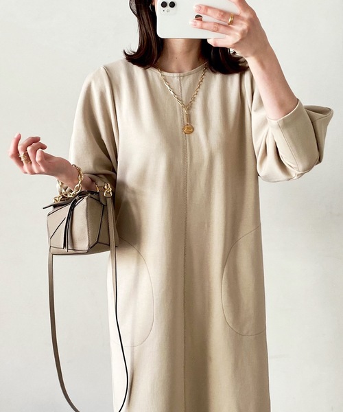 CIENA（シエナ）の「配色ステッチコクーンカットワンピース（ワンピース・レディース・ブラック/ベージュ・FREE）」の22枚目の写真