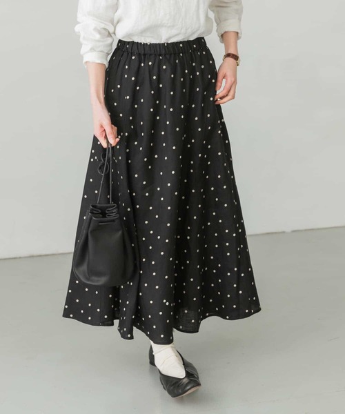 かぐれ(カグレ)の「リネンドットスカート(スカート・レディース・ブラック/ナチュラル・FREE)」の3枚目の写真