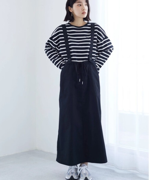 Green　Parks（グリーンパークス）の「スポーティジャンパースカート（ワンピース・レディース・カーキ/ブラック・FREE）」の2枚目の写真