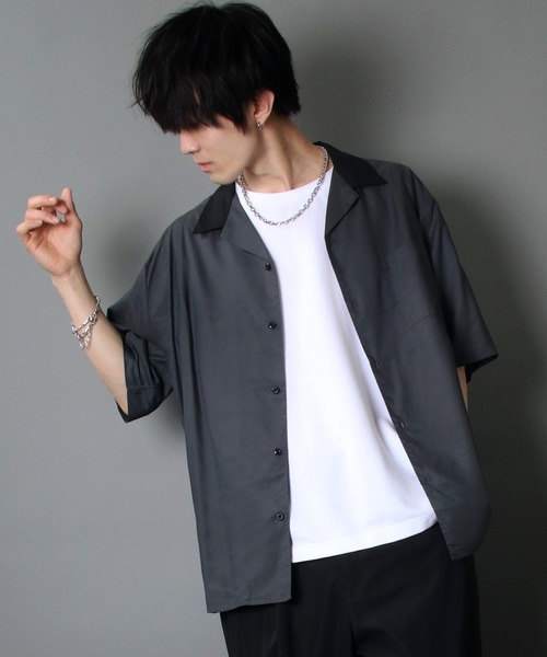 SITRY（シトリー）の「Oversize Drop shoulder Cleric Open Collar Shirt/オーバーサイズ ドロップショルダー クレリック オープンカラー シャツ（シャツ/ブラウス・メンズ・ホワイト/チャコールグレー/ブラック/ブルーグリーン/グレイッシュベージュ/グレイッシュブルー・M/L）」の17枚目の写真