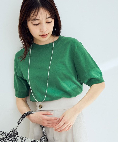 VIS(ビス)の「【接触冷感】ハーフスリーブベーシックニット(ニット/セーター・レディース・ブラック/ホワイト/ブラウン系その他2/グリーン/ピンク系その他2・FREE)」の5枚目の写真