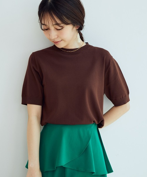 VIS(ビス)の「【接触冷感】ハーフスリーブベーシックニット(ニット/セーター・レディース・ブラック/ホワイト/ブラウン系その他2/グリーン/ピンク系その他2・FREE)」の4枚目の写真