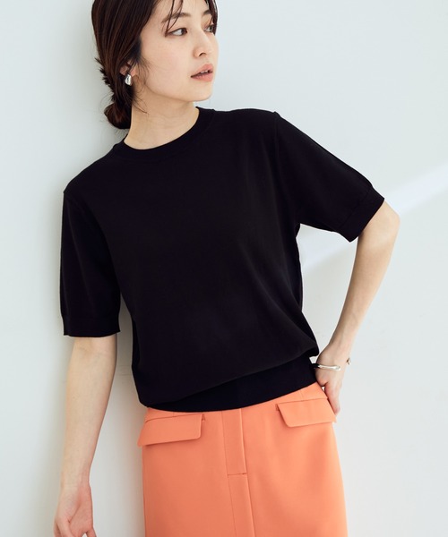 VIS(ビス)の「【接触冷感】ハーフスリーブベーシックニット(ニット/セーター・レディース・ブラック/ホワイト/ブラウン系その他2/グリーン/ピンク系その他2・FREE)」の3枚目の写真