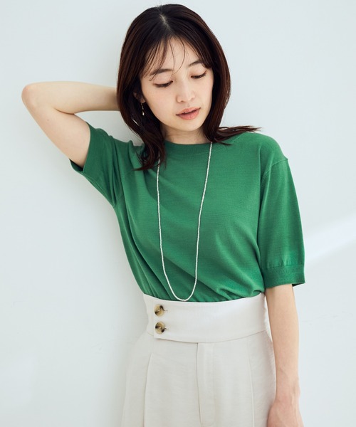 VIS(ビス)の「【接触冷感】ハーフスリーブベーシックニット(ニット/セーター・レディース・ブラック/ホワイト/ブラウン系その他2/グリーン/ピンク系その他2・FREE)」の6枚目の写真