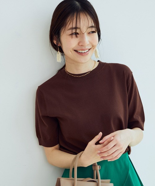 VIS(ビス)の「【接触冷感】ハーフスリーブベーシックニット(ニット/セーター・レディース・ブラック/ホワイト/ブラウン系その他2/グリーン/ピンク系その他2・FREE)」の17枚目の写真