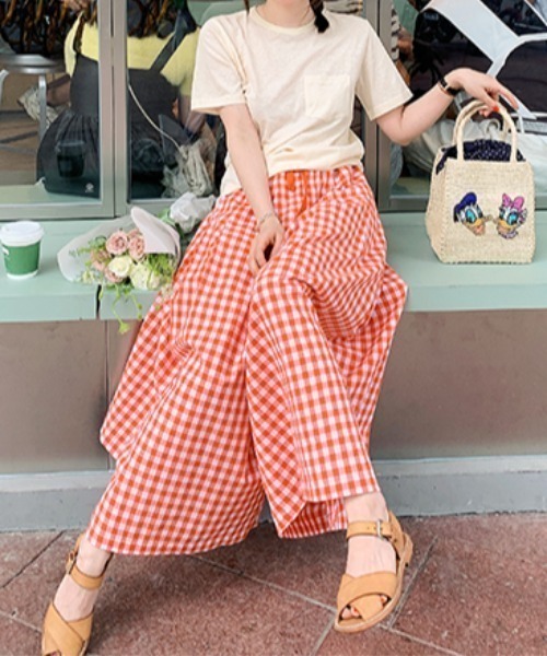 AMELY（エミリー）の「ギンガムチェック ワイドパンツ（その他パンツ・レディース・ブラック系その他/オレンジ系その他/グレー系その他/グリーン系その他/ブルー系その他・フリー）」の5枚目の写真