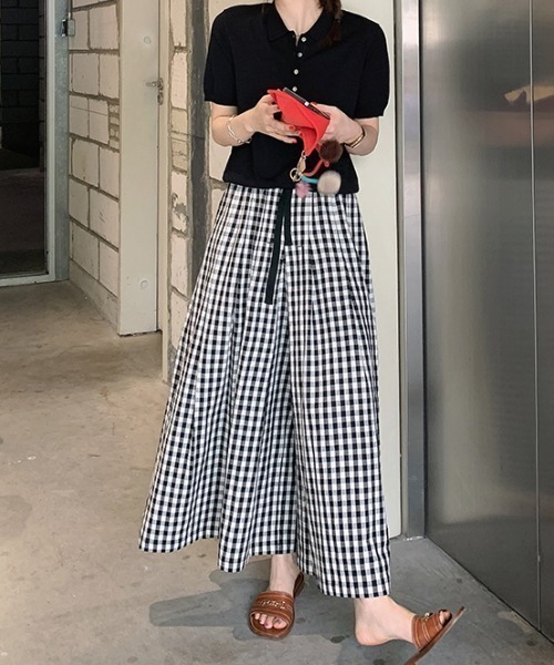 AMELY（エミリー）の「ギンガムチェック ワイドパンツ（その他パンツ・レディース・ブラック系その他/オレンジ系その他/グレー系その他/グリーン系その他/ブルー系その他・フリー）」の12枚目の写真