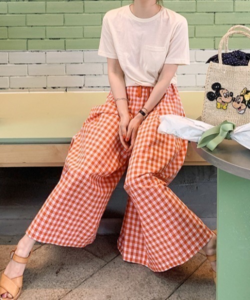 AMELY（エミリー）の「ギンガムチェック ワイドパンツ（その他パンツ・レディース・ブラック系その他/オレンジ系その他/グレー系その他/グリーン系その他/ブルー系その他・フリー）」の17枚目の写真