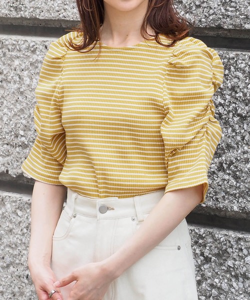 tiptop(ティップトップ)の「テレコボーダーパワショルプルオーバー(Tシャツ/カットソー・レディース・オフホワイト/レッド/イエロー・FREE)」の2枚目の写真