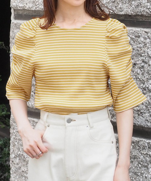 tiptop(ティップトップ)の「テレコボーダーパワショルプルオーバー(Tシャツ/カットソー・レディース・オフホワイト/レッド/イエロー・FREE)」の5枚目の写真