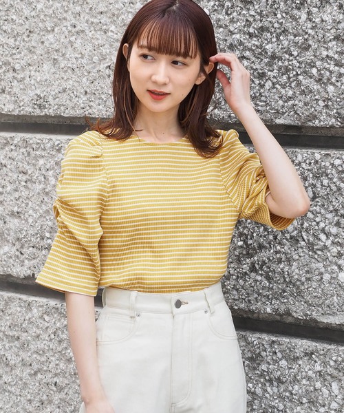 tiptop(ティップトップ)の「テレコボーダーパワショルプルオーバー(Tシャツ/カットソー・レディース・オフホワイト/レッド/イエロー・FREE)」の6枚目の写真