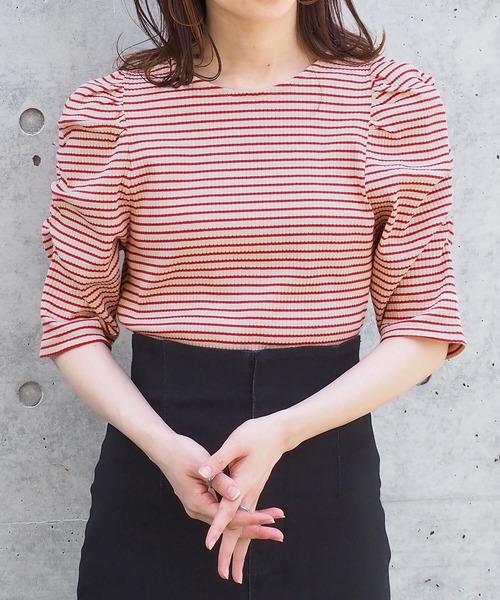 tiptop(ティップトップ)の「テレコボーダーパワショルプルオーバー(Tシャツ/カットソー・レディース・オフホワイト/レッド/イエロー・FREE)」の10枚目の写真