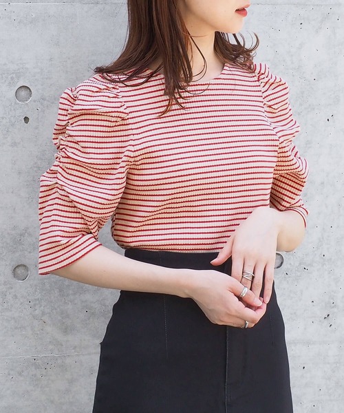 tiptop(ティップトップ)の「テレコボーダーパワショルプルオーバー(Tシャツ/カットソー・レディース・オフホワイト/レッド/イエロー・FREE)」の11枚目の写真