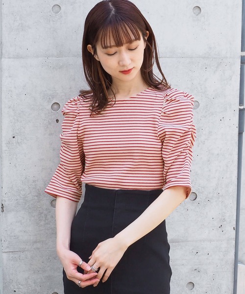 tiptop(ティップトップ)の「テレコボーダーパワショルプルオーバー(Tシャツ/カットソー・レディース・オフホワイト/レッド/イエロー・FREE)」の12枚目の写真