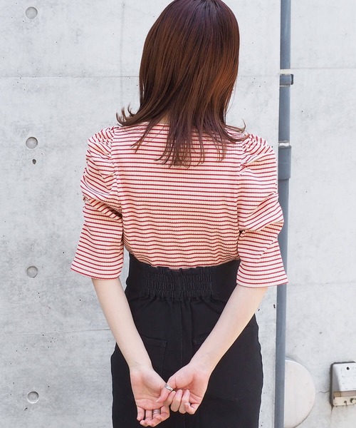 tiptop(ティップトップ)の「テレコボーダーパワショルプルオーバー(Tシャツ/カットソー・レディース・オフホワイト/レッド/イエロー・FREE)」の13枚目の写真