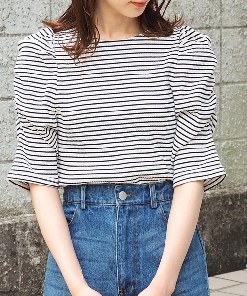 tiptop(ティップトップ)の「テレコボーダーパワショルプルオーバー(Tシャツ/カットソー・レディース・オフホワイト/レッド/イエロー・FREE)」の15枚目の写真