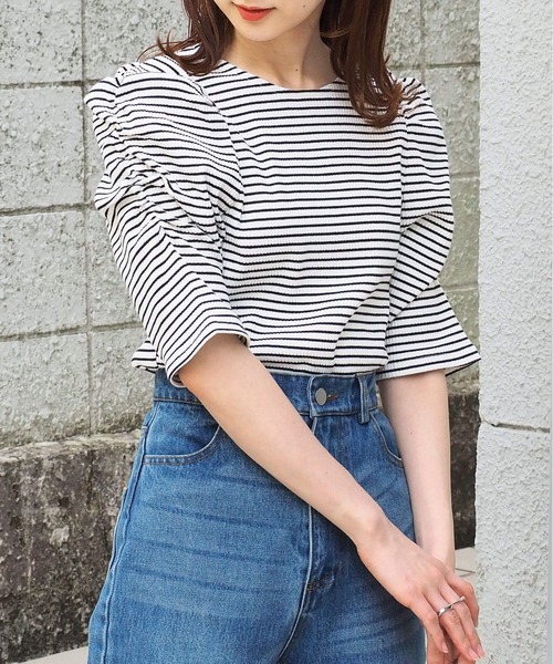 tiptop(ティップトップ)の「テレコボーダーパワショルプルオーバー(Tシャツ/カットソー・レディース・オフホワイト/レッド/イエロー・FREE)」の17枚目の写真