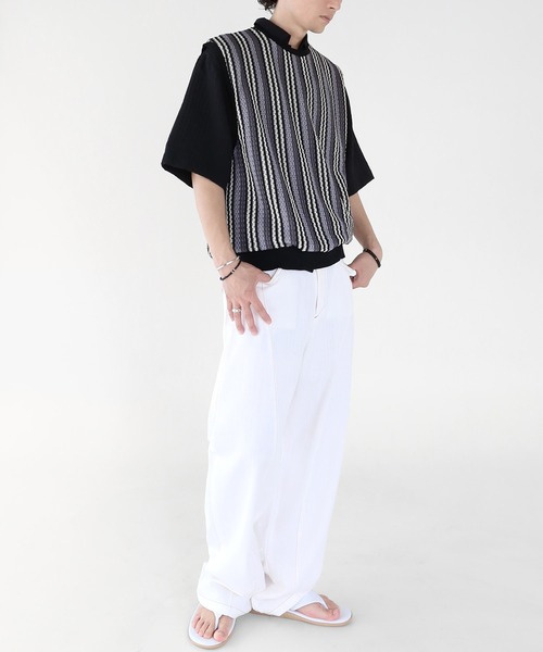 minsobi（ミンソビ）の「マルチストライプサマーベスト（ベスト・メンズ・ブラック/カーキ/ブルー・FREE）」の19枚目の写真