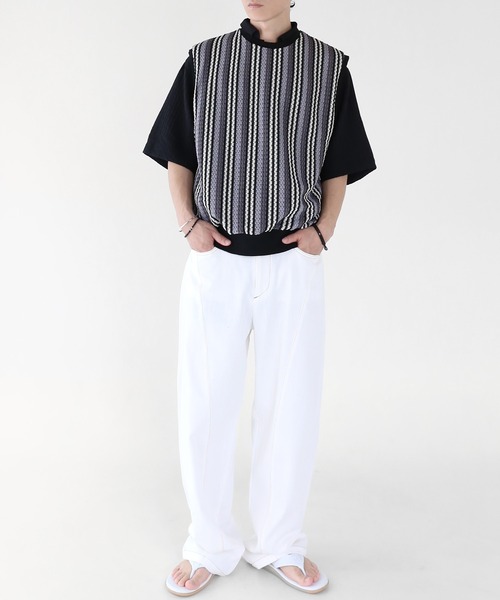 minsobi（ミンソビ）の「マルチストライプサマーベスト（ベスト・メンズ・ブラック/カーキ/ブルー・FREE）」の16枚目の写真