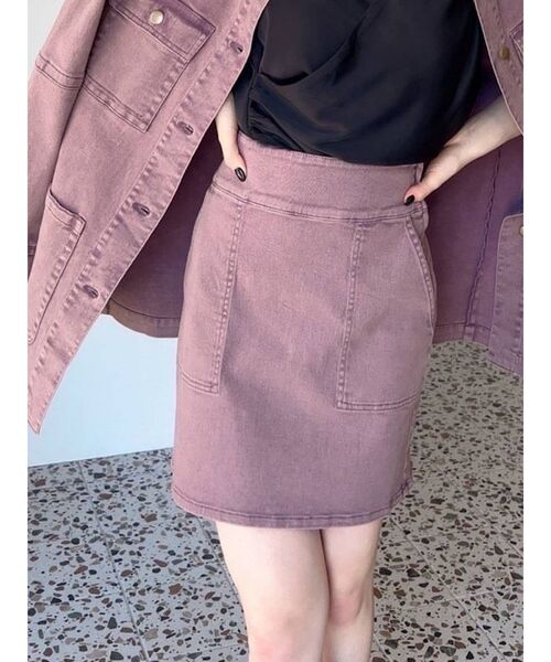 RESEXXY(リゼクシー)の「フロントポケットデニムスカート【セットアップ着用可能】(デニムスカート・レディース・インディゴブルー/パープル/ブラウン・FREE)」の3枚目の写真