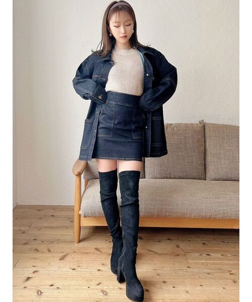 RESEXXY(リゼクシー)の「フロントポケットデニムスカート【セットアップ着用可能】(デニムスカート・レディース・インディゴブルー/パープル/ブラウン・FREE)」の7枚目の写真