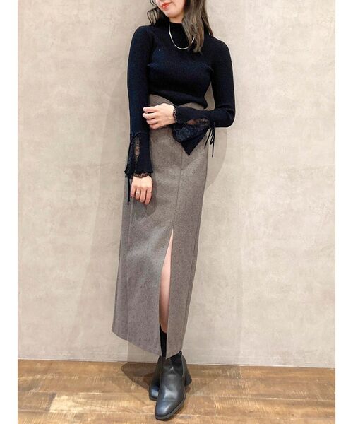 dazzlin(ダズリン)の「ヘムレースフレアニットトップス(ニット/セーター・レディース・ピンク/オフホワイト/ブラウン/ブラック・FREE)」の14枚目の写真