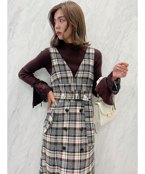 美品♡カシミヤシルク混 ADEAM パッチワークニットドレス フレア サイズ0 dazzlin（ダズリン）の「ヘムレースフレアニットトップス（ニット