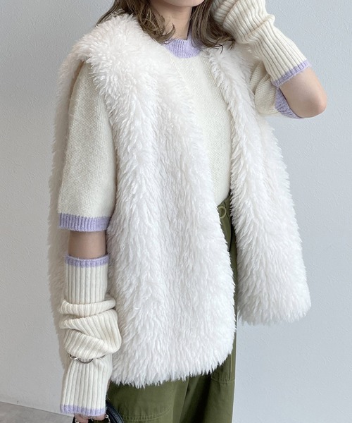 ファー　ベスト　ボリューム She's Closet ベスト ジレ ノーカラーボリュームプードルファー