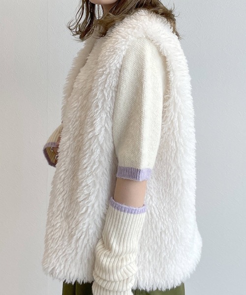 ファー　ベスト　ボリューム She's Closet ベスト ジレ ノーカラーボリュームプードルファー