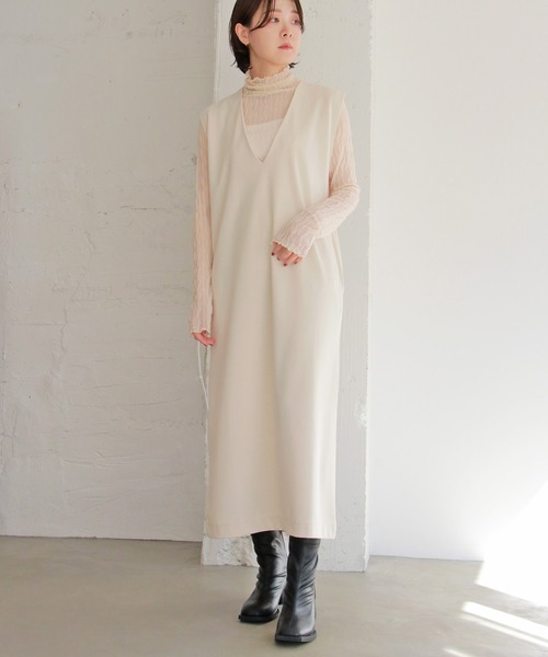 notch.（ノッチ）の「ポンチＶネックワンピース（ワンピース・レディース・ブラック/オフホワイト・TM/M）」の2枚目の写真