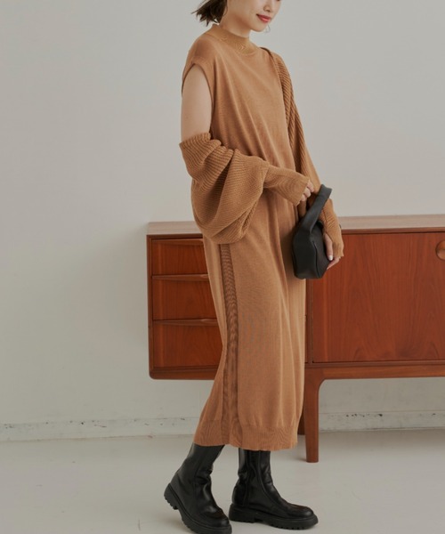 CLEARIMPRESSION （クリアインプレッション）の「【セットアップ対応】総針ニットワンピース（ワンピース・レディース・ブラック/キャメル・FREE）」の2枚目の写真