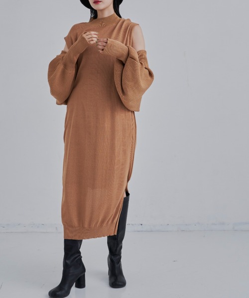 CLEARIMPRESSION （クリアインプレッション）の「【セットアップ対応】総針ニットワンピース（ワンピース・レディース・ブラック/キャメル・FREE）」の5枚目の写真